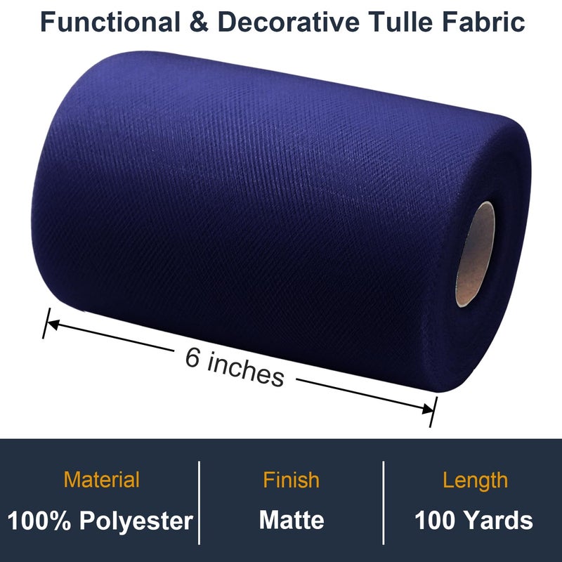 Ableme Deco Tulle Fabric Roll 6 Inch by 100 Yards (300 ft) Tulle Ribbon Sheer Mesh Netting for DIY Tutu Skirt Gift Wrapping Wedding Baby Shower Birthday Halloween Party Decorations Crafts, 34 Colors (Navy Blue) - Image 2